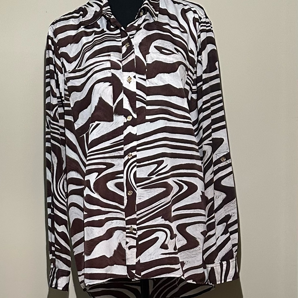 Michael Kors Zebra Brown Print Blouse